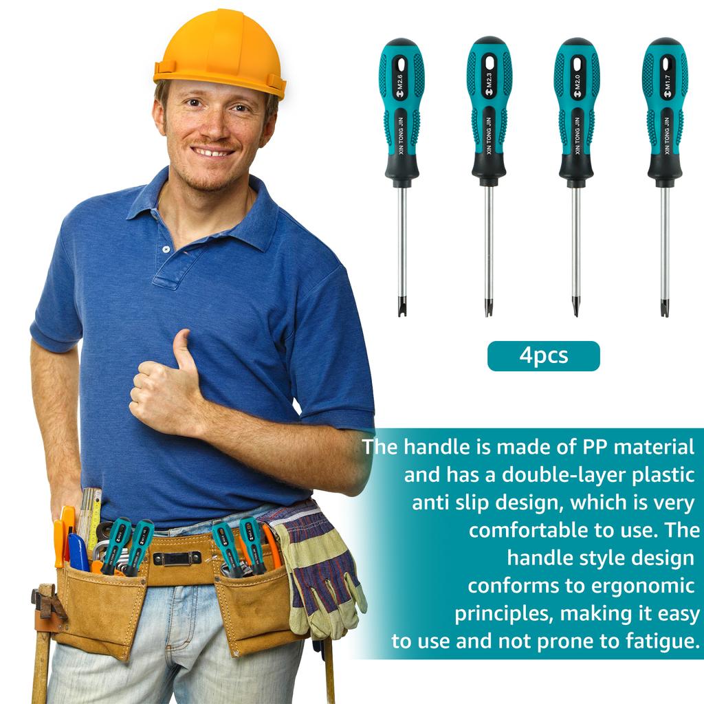 4-teiliges Schraubendreher-Set U-Form Kopf Präzisionsschraubendreher Handwerkzeug-Set Cr-V Professionelles Schraubenschlüssel-Schraubendreher-Set für Reparaturen