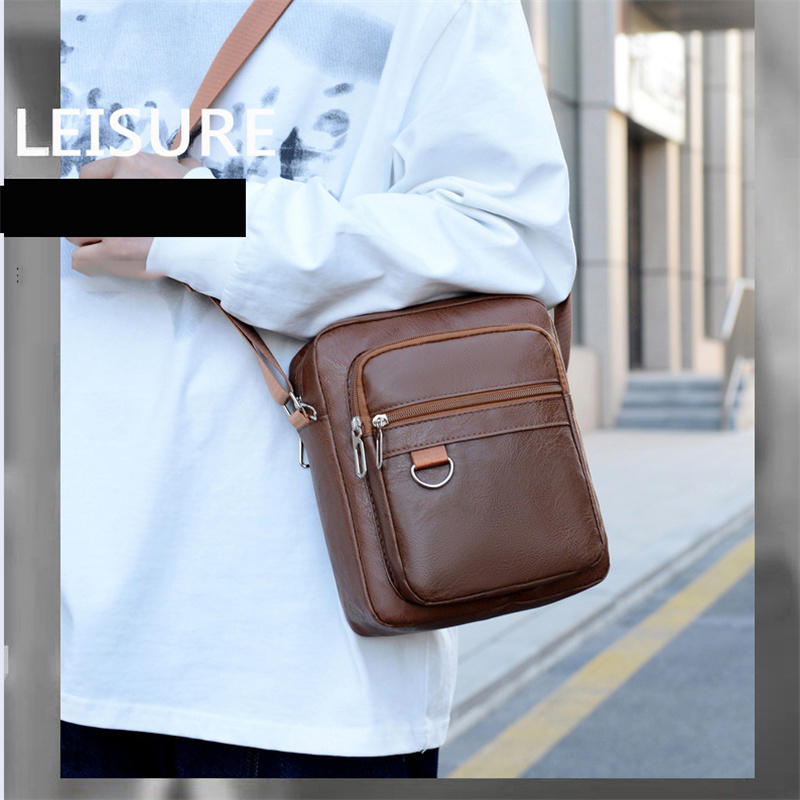 Multilayer Business Leather Crossbody Shoulder Bag for Men Lightweight Travel Casual Messenger Satchel Bags