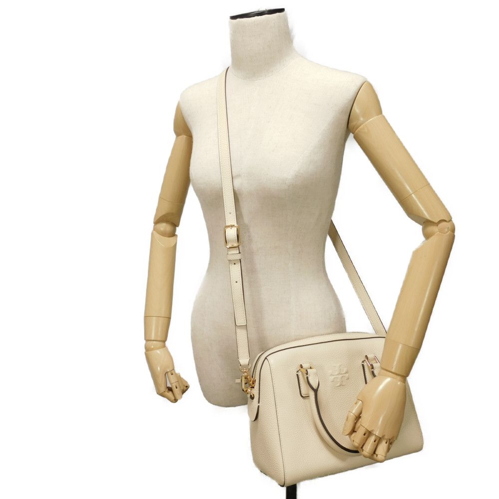 Used Thea Web Small Satchel 10833 84777 7922 Calfskin Tassel 3-Way Shoulder Bag with Double T Logo Ivory Women's from