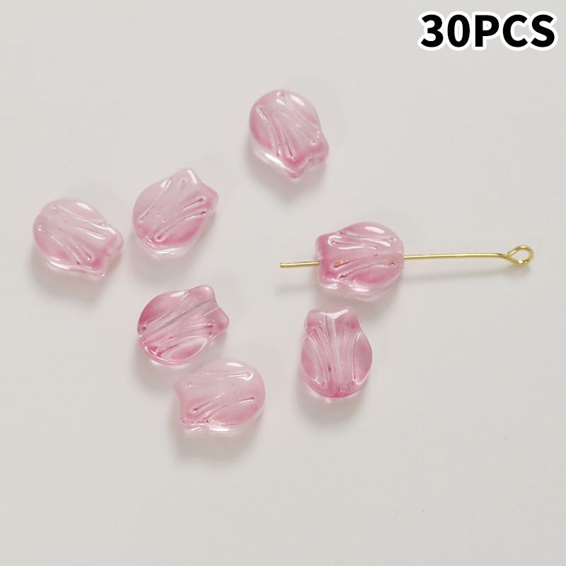 30Pcs Tulips Flower Lampwork Beads Multicolor Glass Flora Beads Multicolor Loose Beads For Diy Bracelets Jewelry Making