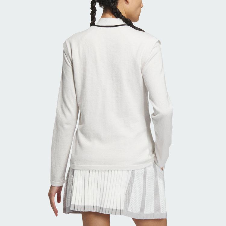 adidas Two-In-One Polo Shirt And Vest Color Block Logo Long Sleeve Knit Top Women Tops White HZ6037