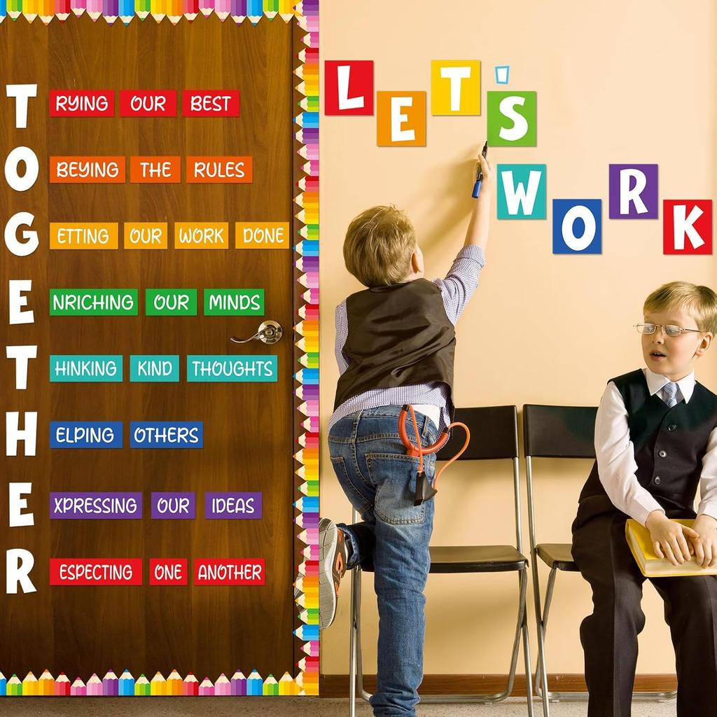Motivational Bulletin Board Decorations for Classroom Let's Work Together Wall piration Door Decor Colorful Pencil Cutouts for Back to School