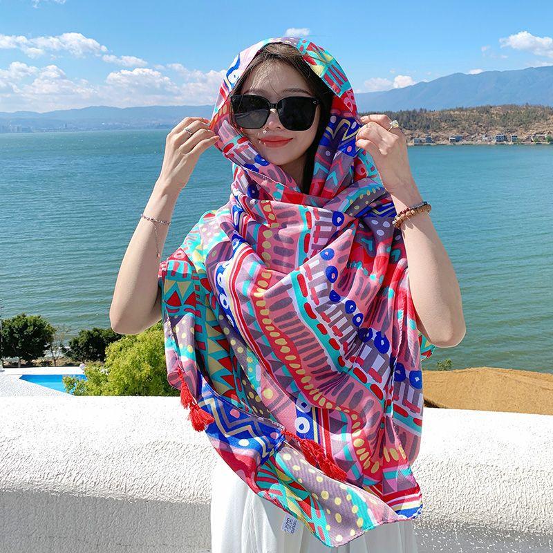 Шарф женский зимние теплые шарфы винтажный богемный этнический стиль шаль накидка пляжное — фото 25