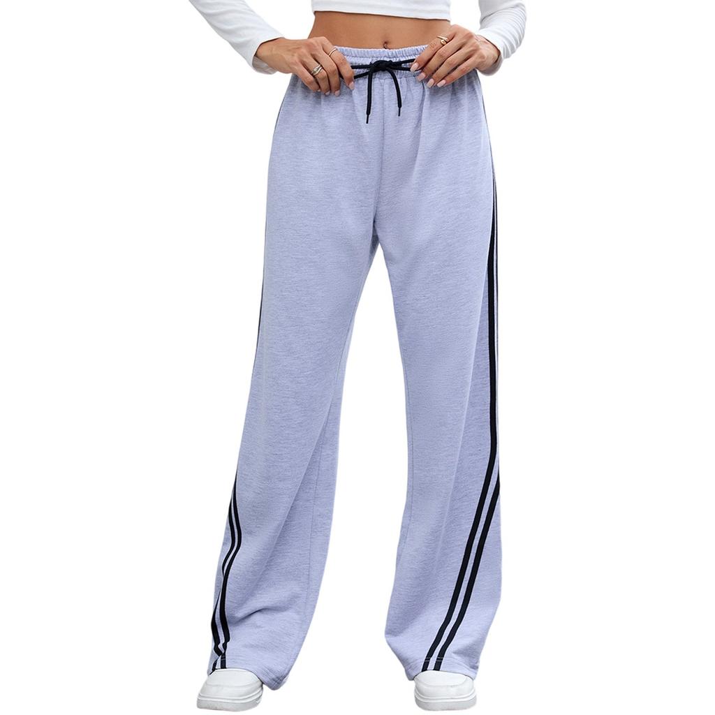 Women's Fashionable Solid Color Pocket Straight Leg Elastic Waist Casual Pants