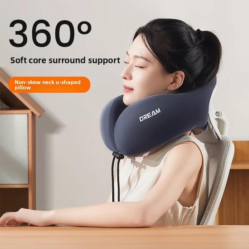 Memory Foam U-Shaped Neck Pillow for Travel & Airplane - Ergonomic Cervical Support Pillow with Portable Design Washable Cover