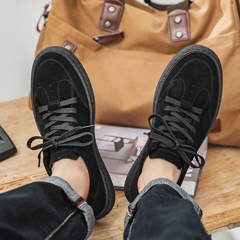 2808 Spring New Product Solid Color Cowhide Casual Men's Shoes Low Top Versatile Trend Fur Sports Board Shoes