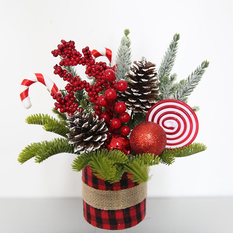 

35 см настольная мини-имитация рождественской елки в горшке рождественское украшение из полиэтиленовой сосновой шишки конфетная трость красный