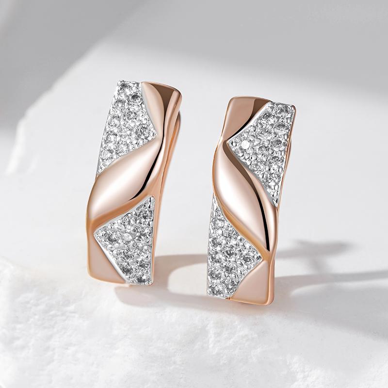 Shiny Natural Zircon Drop Earrings For Women  Rose Gold  Color Mix Setting Design Daily Bride Wedding Jewelry