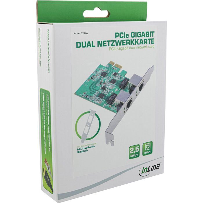 Network Card - Inline - 51126a - 2 X Rj45 - 2.5 Gb/s - Pcie X1 - Low Profile