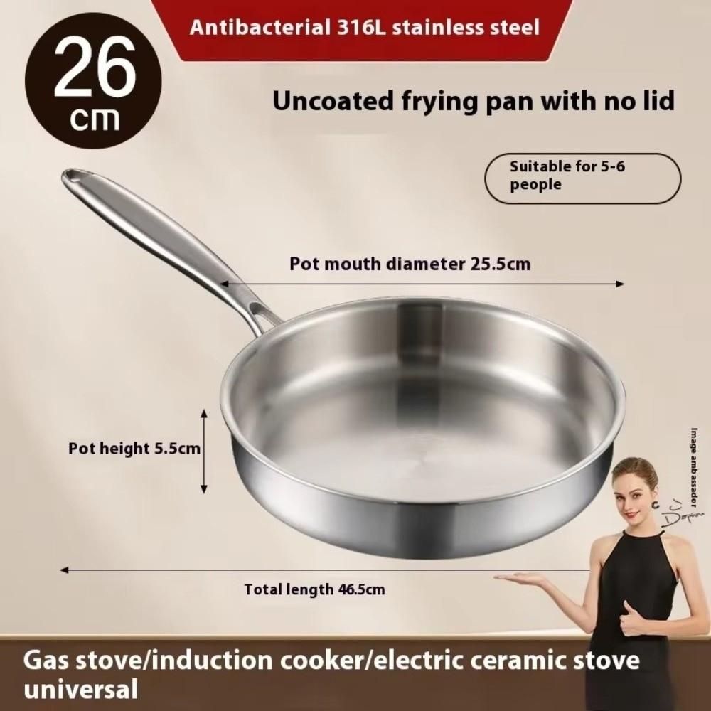 316L Stainless Steel Frying Pan Non-Stick Uncoated Cooking Pot  for Gas Stove Induction Cooker