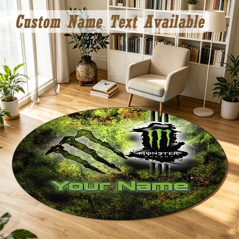 Round Rug Custom NameMonster Energy Pattern Non Slip Carpet Home Floor Decor