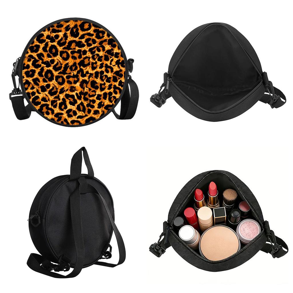 Leopard Print Round Shoulder Bag Casual Messenger Bag for Woman Best Gifts 2D Flat Casual Daily Crossbody Bag