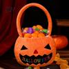 Plush Pumpkin Tote Halloween Treat Bag, Portable Candy for Kids, Large Capacity Kids Carrier Trick or Handbag with Soft Handle, Party Favor