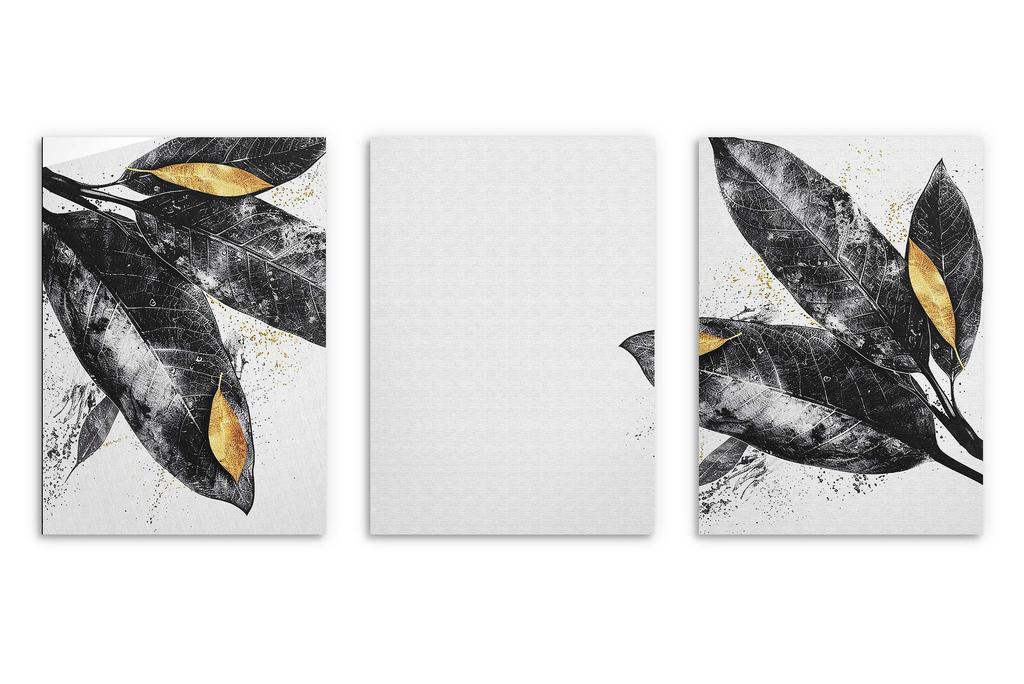 Zestaw Trzech Plakatów Obrazów na ścianę Ozdoba ścienna Czarne Liście