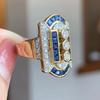 Attractive Inlaid with Blue White Stone Gold Color Round Square Rings  Party Rings for Women Jewelry