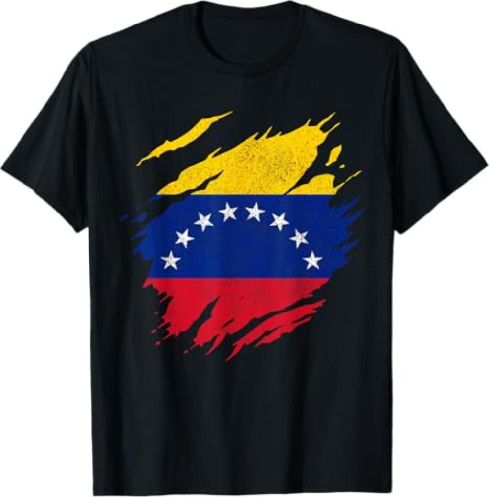 Venezuela Map 7 Stars Flag TShirt Woman Man Vintage Fashion Casual High Quality Cotton Printed Tshirt Outdoors Simple Style