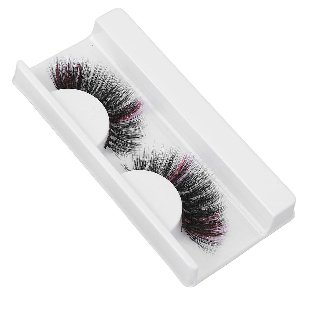 1 Pair 18mm Colored False Eyelashes Cosplay Costume Party Long Curly Pink Glitter Fake Eyelashes for Women G11X01‑2