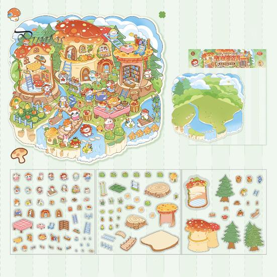 4 Pcs DIY 3D Scene Stickers Cartoon Cat Leisure Life Stickers for Adults Teen Kids Make Your Own Scene Stickers for Stress Relief
