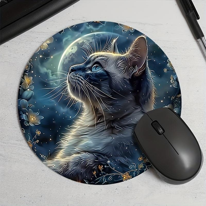 Black Cat Round Mouse Pad Durable Non-Slip Rubber Mat Office Gaming Desk Pad Mouse Mat Setup Desk Accessories Mousepad Carpet