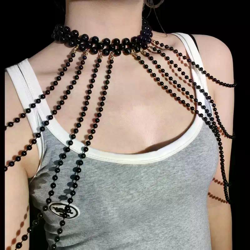 Svatební střapec Imitace perly Ramenní řetízek Náhrdelník Elegantní šál k šatům čcheongsam Svatba Šperky Doplňky Dárek pro ženy