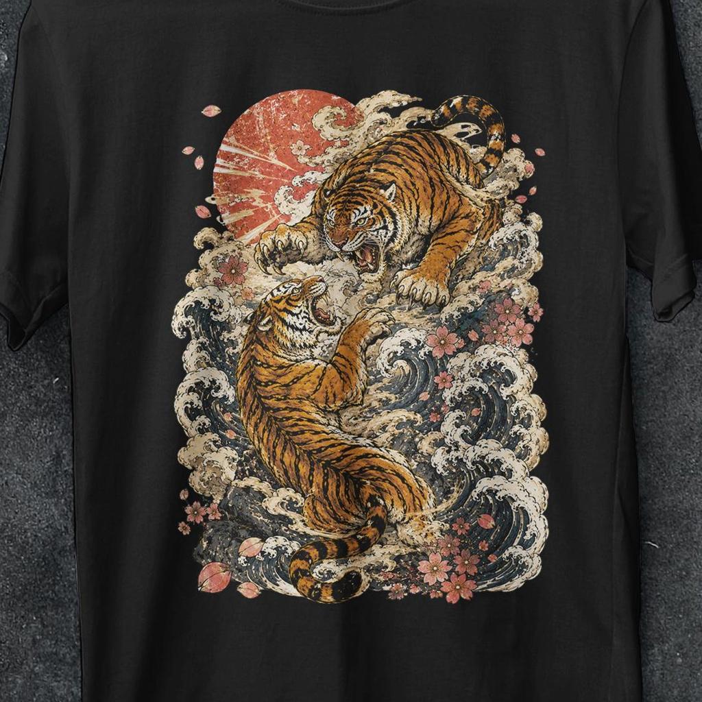 Japanischer Tiger, Brüllender Tiger Shirt, Japanische Kampf Tiger T-Shirt, 90er Grunge T-Shirt, Ästhetisches Shirt, Vintage Tattoo, Grafik Shirt Retro