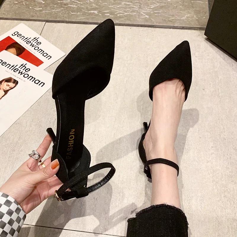Fashion Spring and Autumn High Heel Women New FashionThin Heel Professional Pointed Black Buckle Strap Single Shoe Women Zapatos Mujer