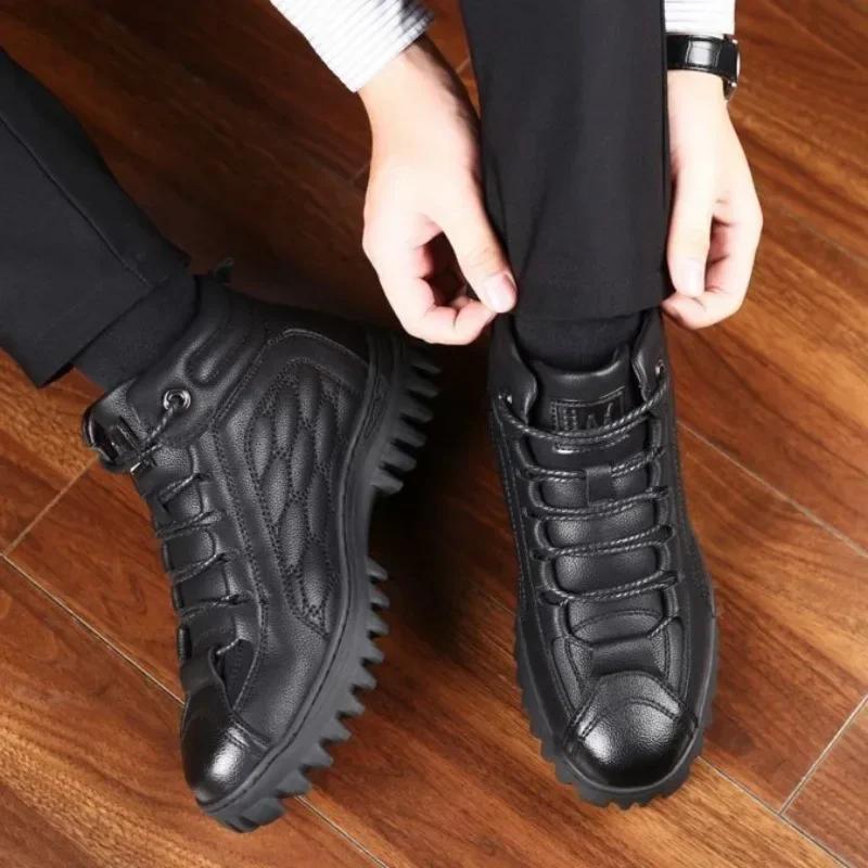 Fashion Thick Sole Male Casual Boots Velvet Platform High Top Common Footwear Offer Men's Leather Shoes 2024 Trend Designer Retro Social