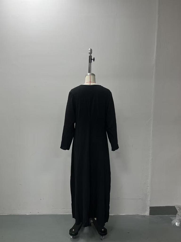 2025 Autumn/Winter Elegant European & American Solid Color Long Sleeve Slimming Maxi Dress