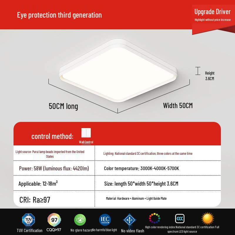 Nordic Cream Style Ceiling Lamp with Full Spectrum Eye Protection for Modern Bedrooms, Ultra-Thin Design for Children's Rooms
