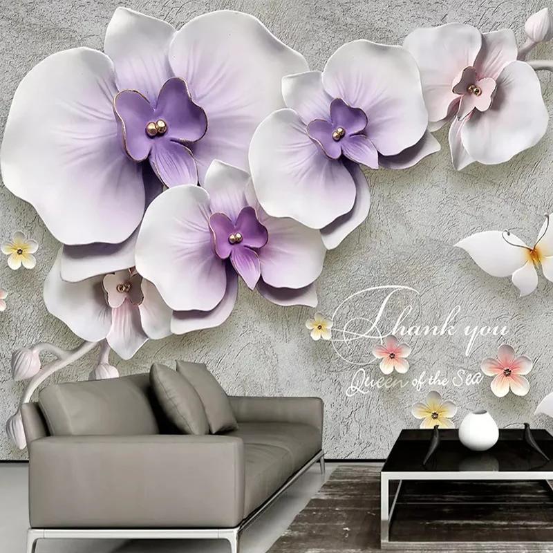 Tapet mural mare pentru pereți Relief 3D creativ Phalaenopsis Flori Fotomurală TV Fundal Decorare cameră