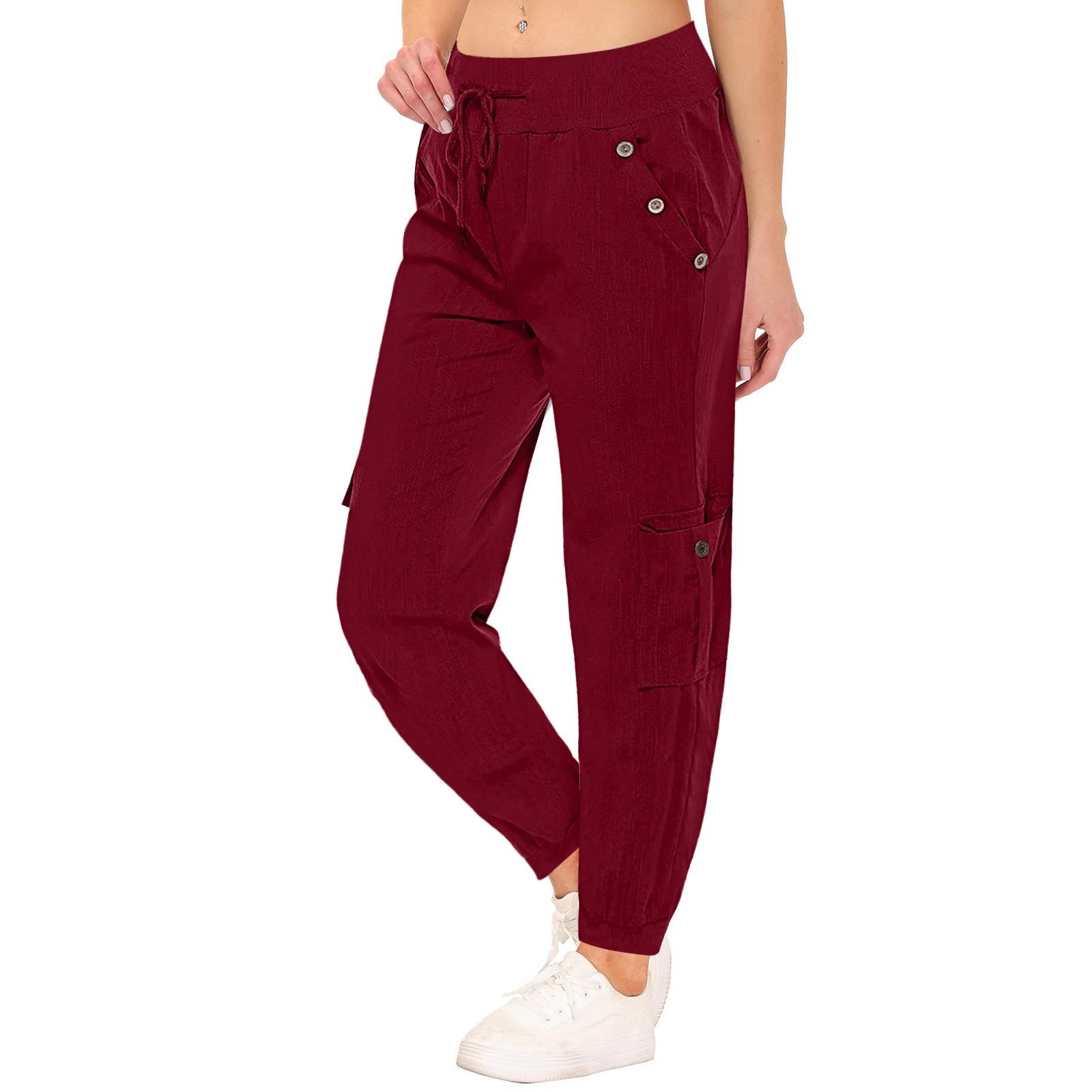 

Жіночі штани карго для активного відпочинку. Легкі джоггери з еластичною талією. Спортивні спортивні штани для походів. Повсякденні дорожні штани з кишенею. XL винний