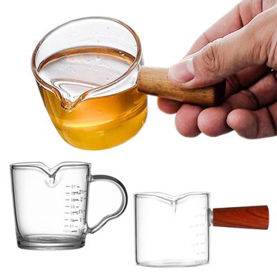 Coffee Milk Pitcher Wooden with Glass Creamer Handle Mini Cup for Espresso