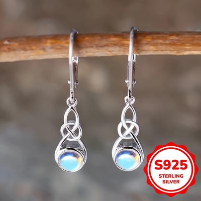 925 Sterling Silver Earrings for Women Vintage Moonstone Dangle Earrings Wedding Party Jewelry