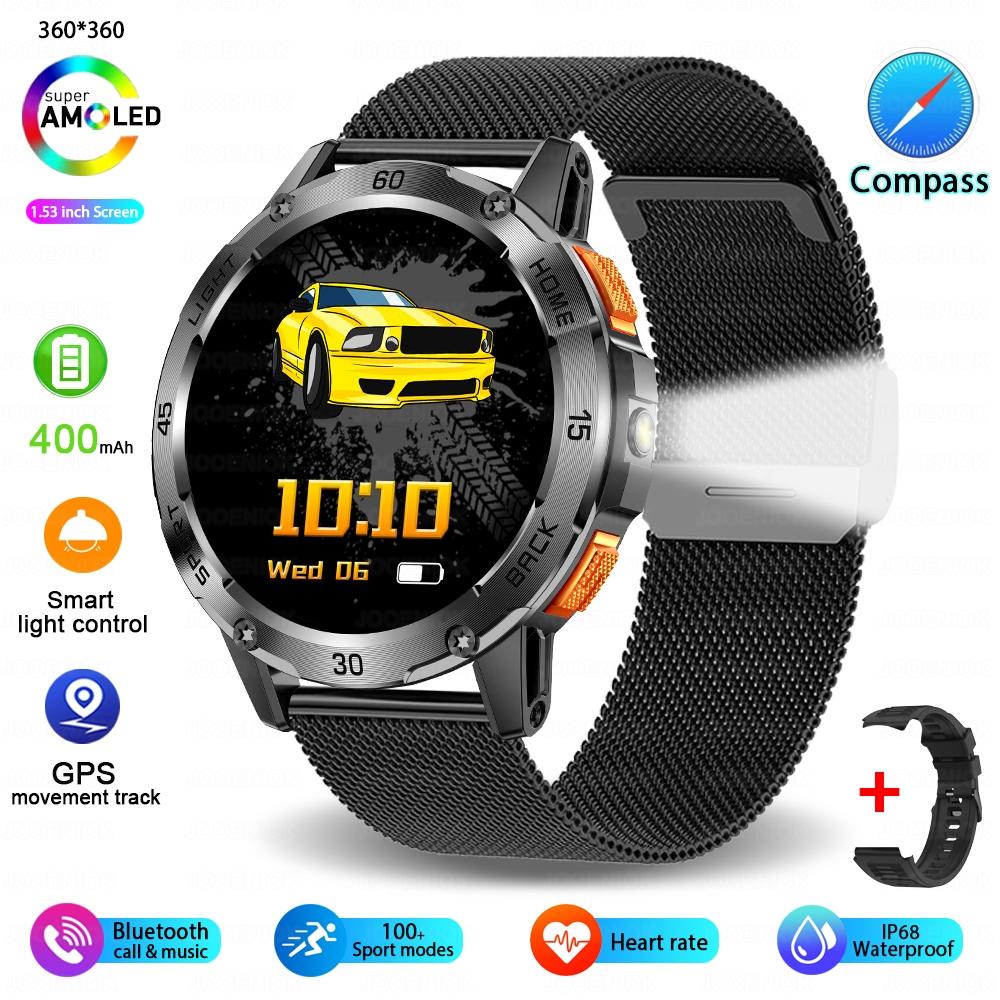 New Outdoor Military Smart Watch Men 1.53" AMOLED Screen IP68 Waterproof Compass Bluetooth Call Sports Bracelet
