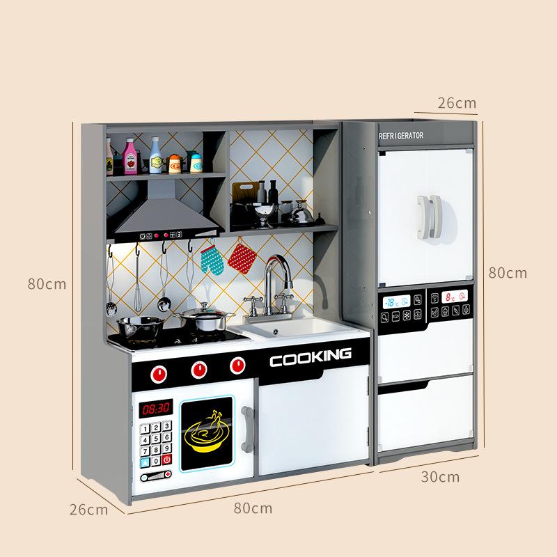 Wooden Simulation Children'S Play House Kitchen Refrigerator Stove Combination Toy Simulation Cooking Set Kitchen Utensils Toy