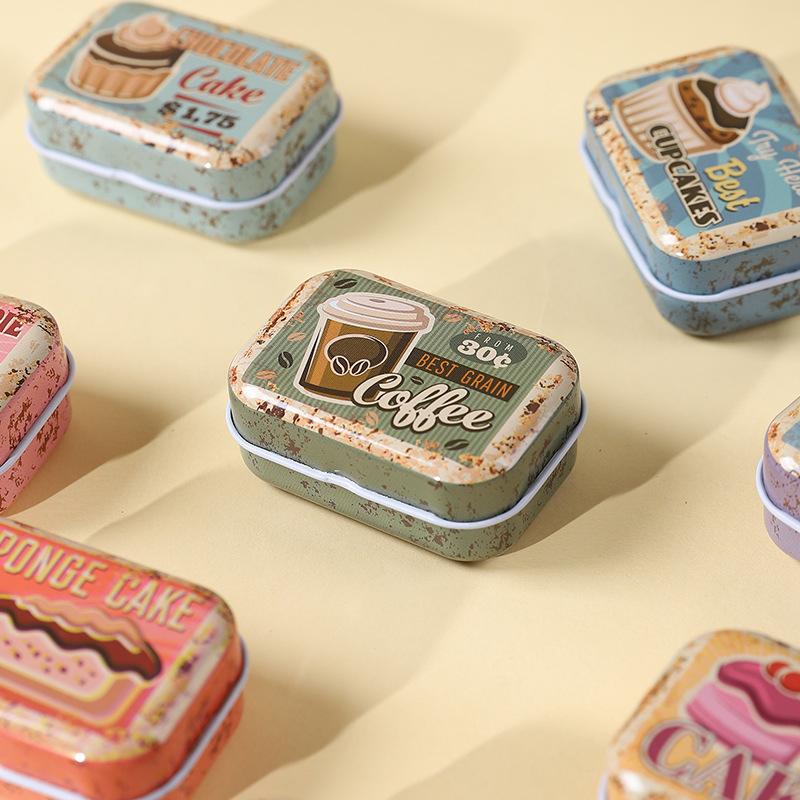 1/2/4Pcs Flip Cover Tin Box Mini Rectangular Iron Box Decorative Box Portable Small Storage Cans Candy Pills Paperclip Cutestyle
