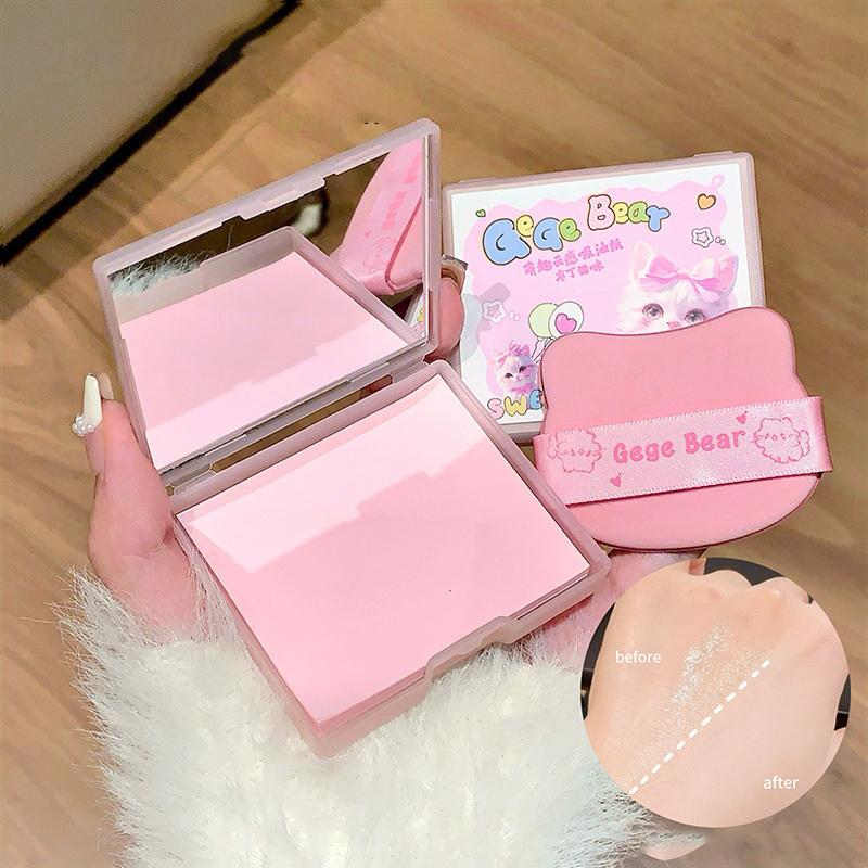 Facial Oil Absorption Paper With Mirror Puff Matte Oil Control Loose Powder Facial Wipes Oil Absorption Facial Clean Beauty