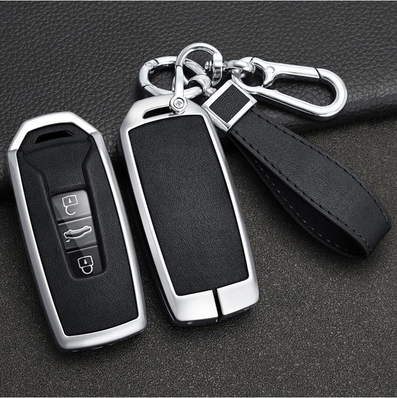 Zinc Alloy+ Leather Car Key Case Cover for VW Volkswagen Touareg 2018 2019 2020 2021 2022 2023 3 Buttons Remote Key Protector