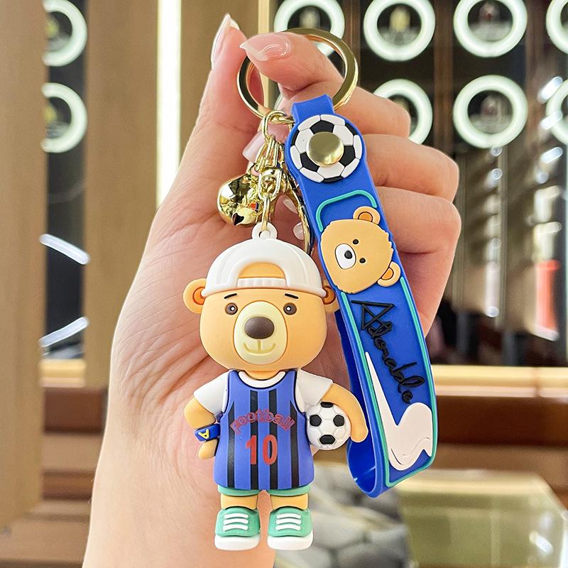 Trendy 3D Cartoon Football Bear Keychain Pendant for Backpack or Car