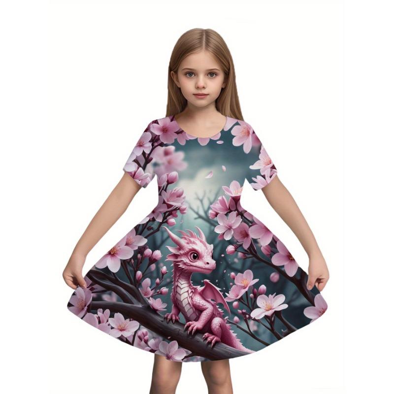 Girls' Dress, Suitable for Parties and Casual Attire, Sweet Princess Dress, Lightweight Spring and Summer Outfit, Easy to Handwash,