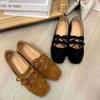 Double Bow Light Mouth Single Shoes Women's Autumn New Products Small Inner Height Increase Thick Heel Square Head Retro Mary Jane Shoes