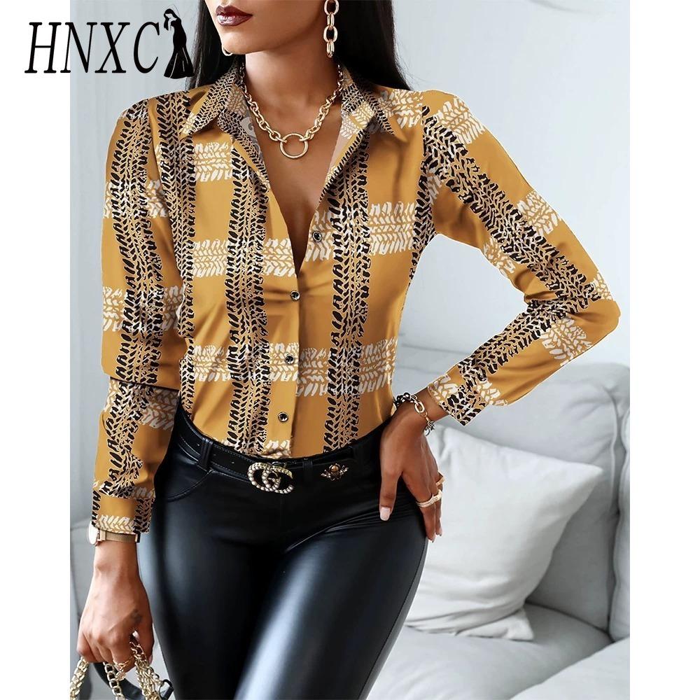 HNXC Modische, lässige, einfarbige, langärmlige Blusen und Hemden mit POLO-Ausschnitt für Damen