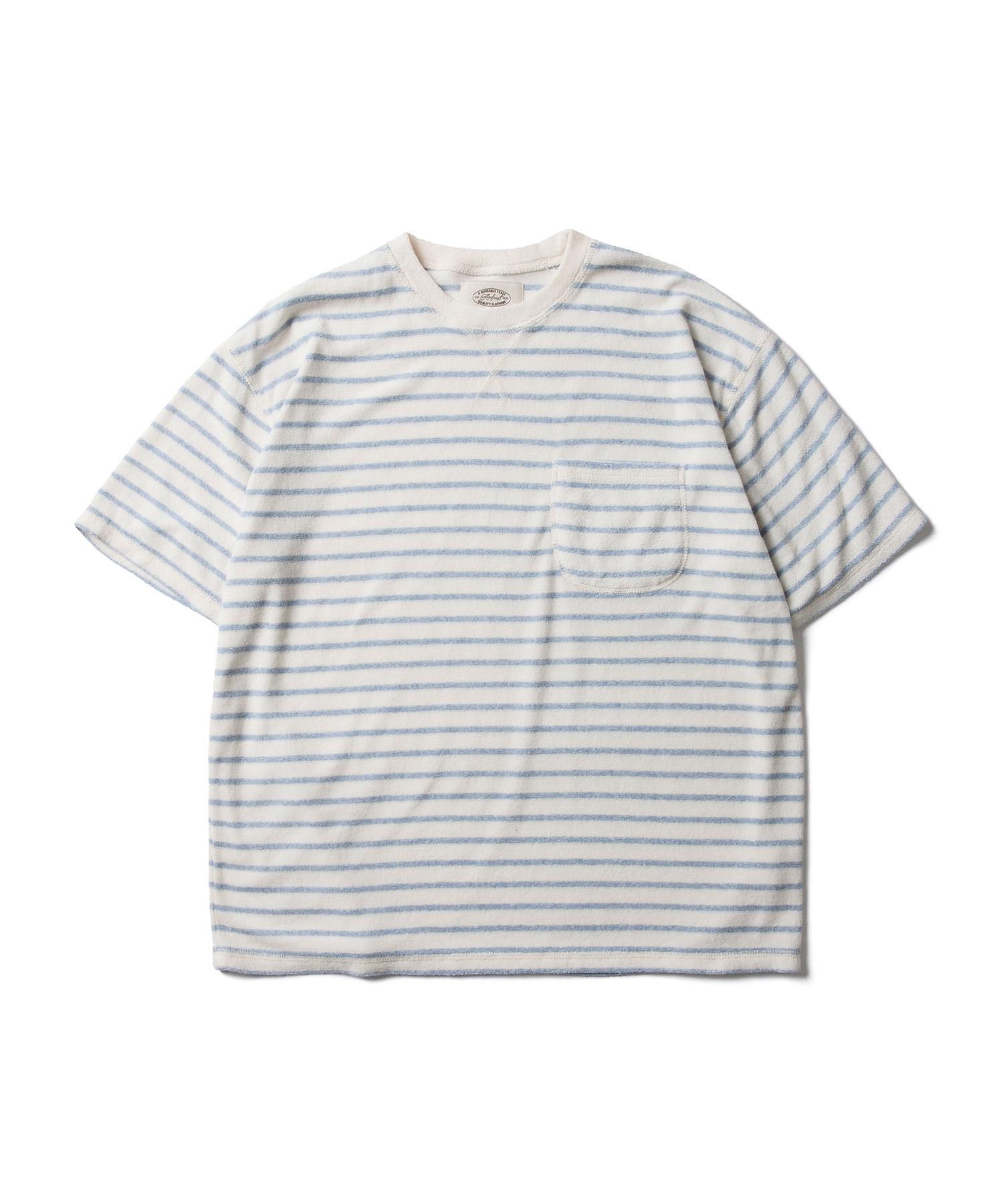 Amphist Striped Terry Pocket T-Shirt Pale Blue Large