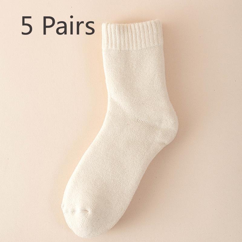5 Pairs of Female Autumn and Winter New Pure Color Thickened Warm Rabbit Wool Tube Socks