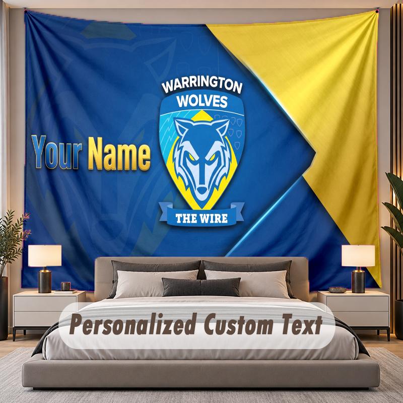 Custom Name Text Tapestry Warrington Wolves FC Personalized Polyester Wall Tapestry For Bedroom And Room