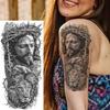 1 Sheet Jesus Pray With Cross Thorn Temporary Tattoos For Men Women Adults, Long Lasting Waterproof 3d Temp Fake Tattoo Sticker