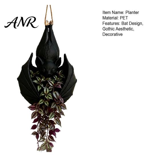 Gothic Theme Gift for Plant Lovers Hanging Bat Pot, Creative Planter, Halloween Wing Flower Pot Decorative Container Trailing Vines, Indoor