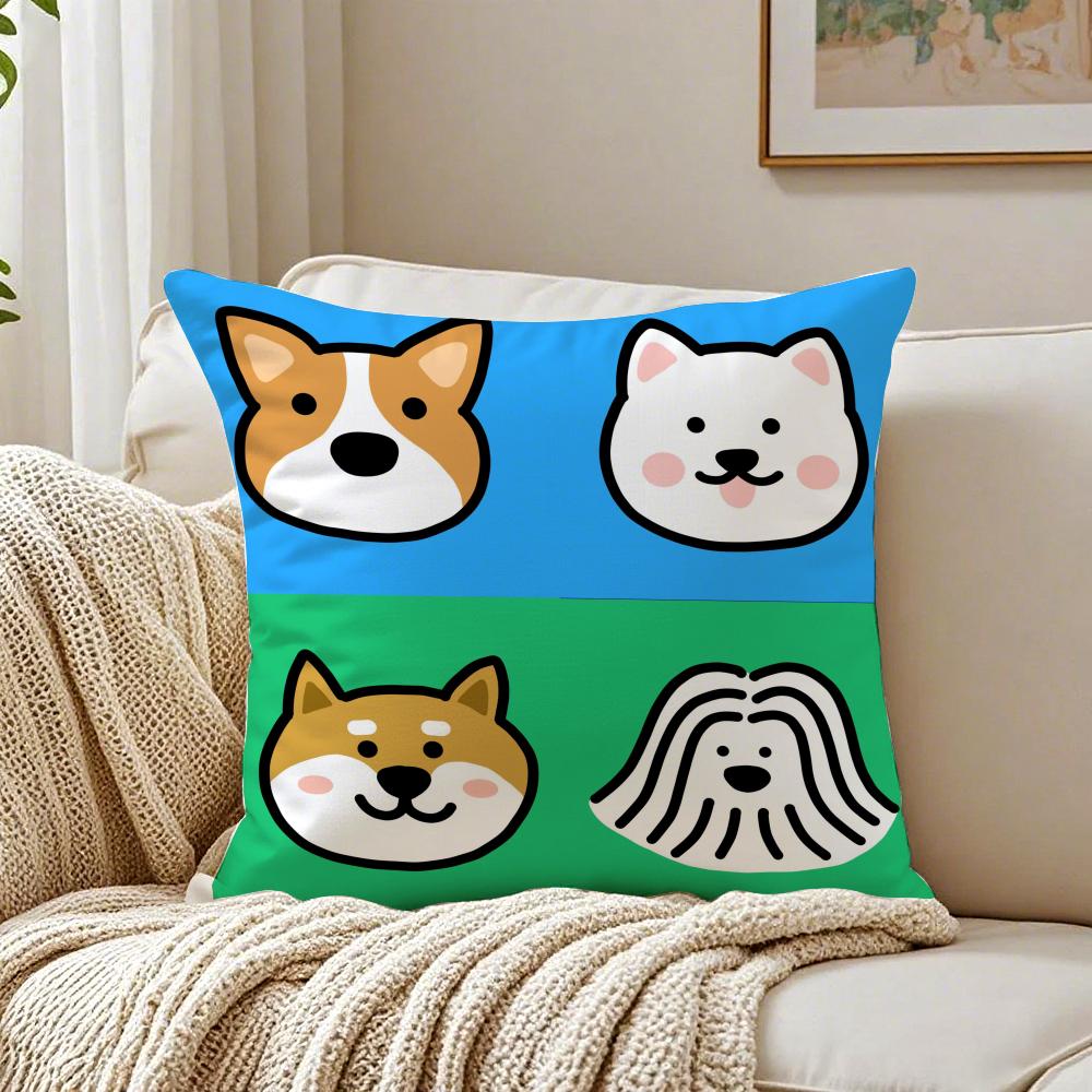 CzteryPunkty Urocze Kreskówkowe Psy Obrazki Poszewka na Poduszkę Poszewka na Poduszkę Antyalergiczna Dekoracja Salonu Sofa Poduszka Pokój