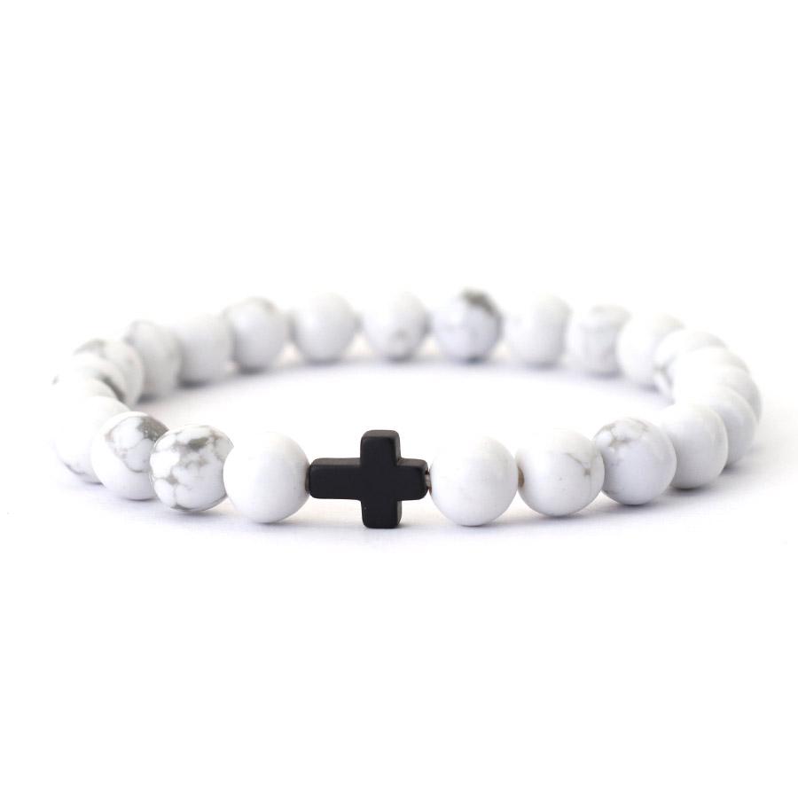 Minimalist Cross Bracelet Men Natural Tiger Eyes Lava Howlite Stone Beaded Braclet Healing Meditation Casual Accessories Joias