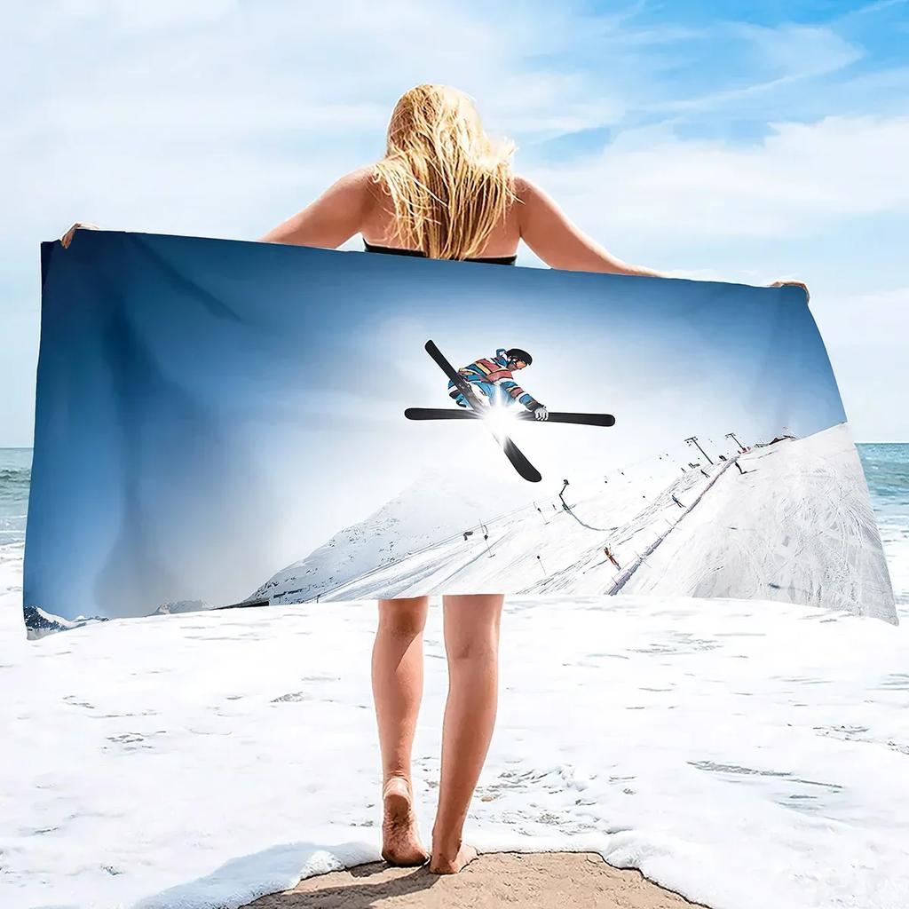 Beach Towel, Ski Print Beach Towel Oversized,Sand Free Microfiber Beach Towel Lightweight,Super Absorbent Pool Towels for Adults